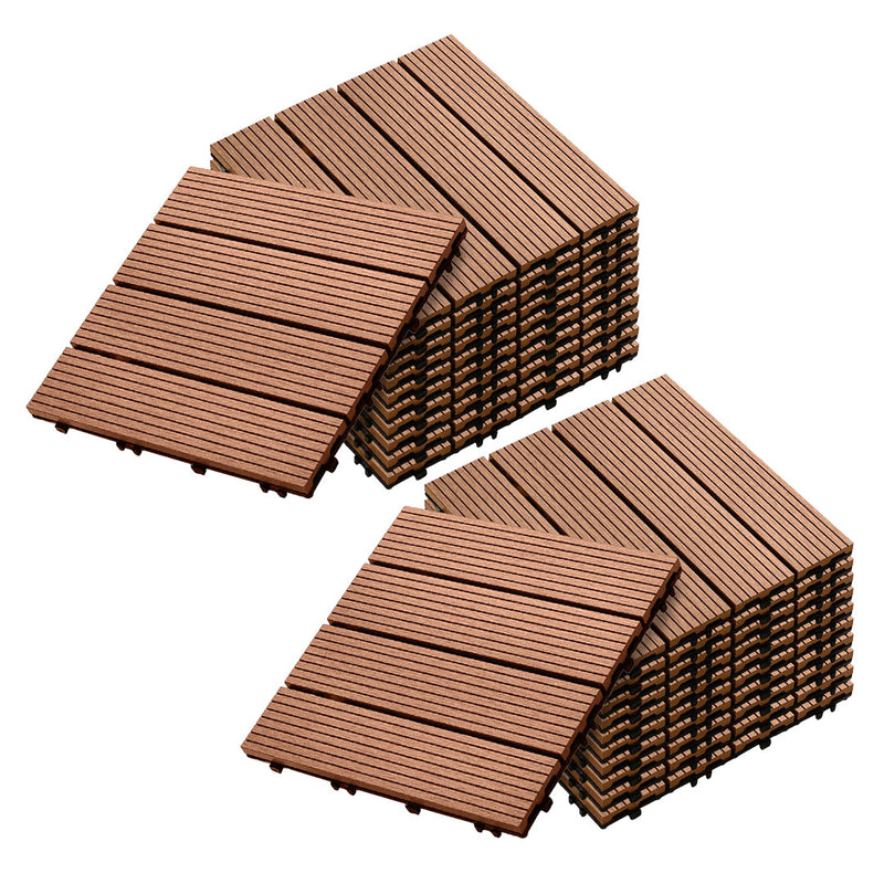 Decking Tiles Red Brown 2 Set of 11 PCS DIY Wooden Composite Garden Outdoor Backyard Flooring Home Decor
