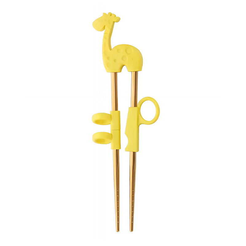Anygleam Yellow Gold Giraffe Chopsticks – 1 Pair | Reusable Stainless Steel Cartoon Kids Utensils