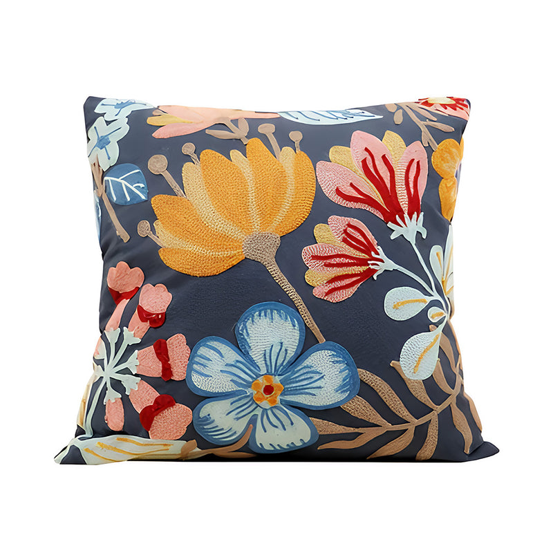 Anypillow Dark Blue Floral Embroidered Pillowcase Decorative Cushion Cover