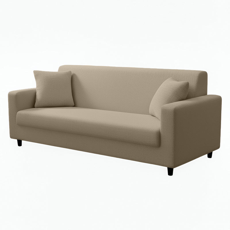 Anyhouz 3 Seater Sofa Cover Plain Beige Style and Protection For Living Room Sofa Chair Elastic Stretchable Slipcover