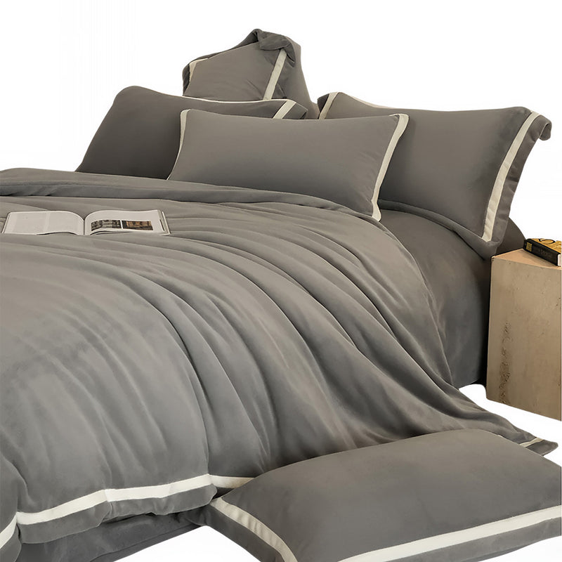 Anycozy Duvet Cover Set Plain Grey Flat Bed Sheet Cozy Fluffy Ultra Soft Velvet Bedding Comforter