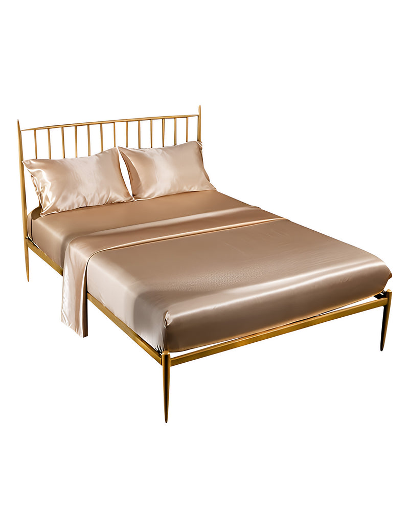 Anycozy Fitted Sheet 180x200cm Camel Luxury Silky Beddings Set with Pillow Cases