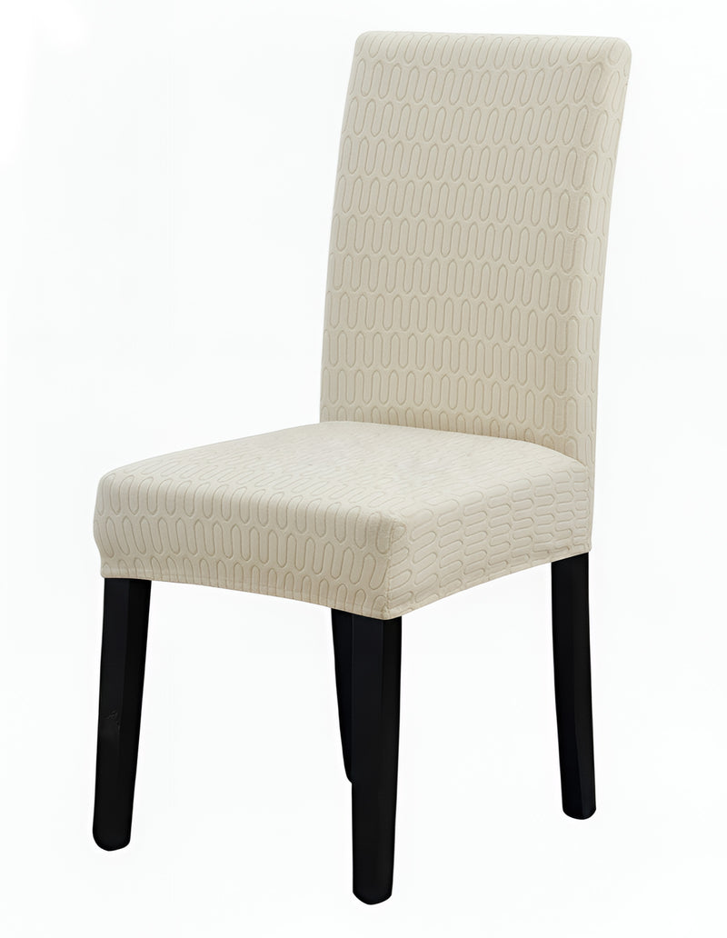 Anyseat Beige Wavey Lines Design Chair Cover – Elastic Anti‑Dirt Design for Dining, Kitchen, Wedding, Hotel & Banquet Use