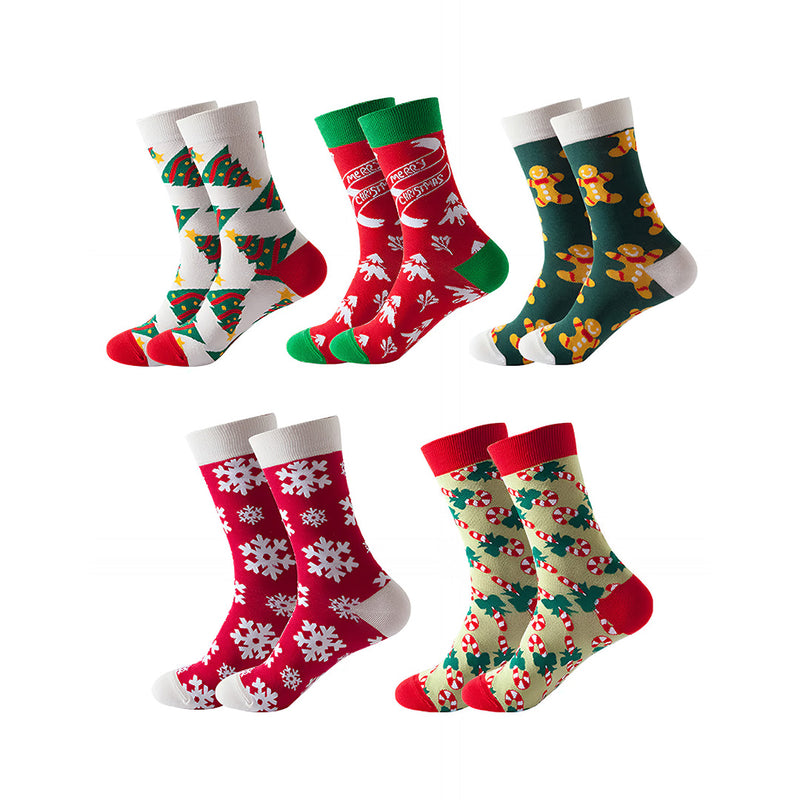Anyfootwear 5 Pairs One Size 5-11 Mixed Color Set Christmas Socks Cotton Fashion Nature Woman Skateboard Oil Paitiing