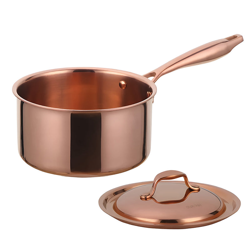 Anygleam Rosegold 304 Stainless Steel Saucepan – Small Milk & Soup Pot with Lid, Long Handle, Thickened Base, Induction Compatible Dormitory Cookware