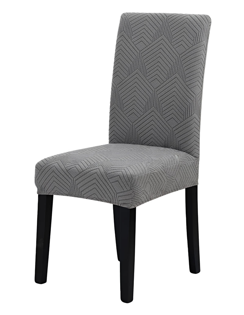 Anyseat Dark Grey Geometric Lines Design Chair Cover – Elastic Anti‑Dirt Design for Dining, Kitchen, Wedding, Hotel & Banquet Use