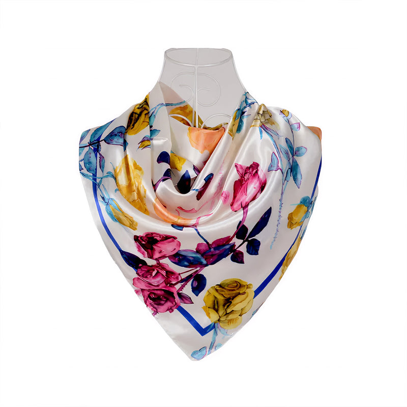Anyyou Satin Square Scarf – Elegant White Silk-feel Neckwrap For Women