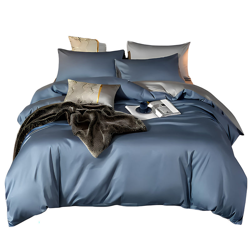 Anycozy Bed Sheet Blue Light Grey Ultra Soft Luxury Egyptian Cotton Bedding Cover UK King Size 4 Pcs Bed Set