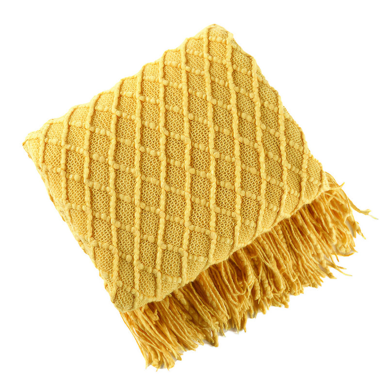 Anycozy Yellow Faux Cashmere Throw Blanket Nordic Knit Plaid – Soft Warm Decorative Couch & Bed Cover