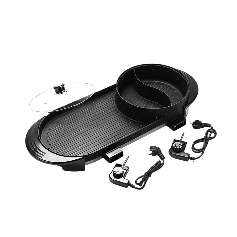 2 in 1 Electric Non-Stick BBQ Teppanyaki Grill Plate Steamboat Dual Sided Hotpot