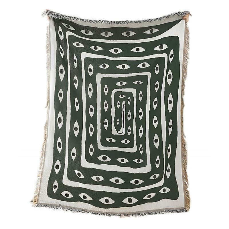 Anycozy Green Eye Snake Knitted Waffle Throw Blanket – Soft Tassel Sofa & Bed Cover