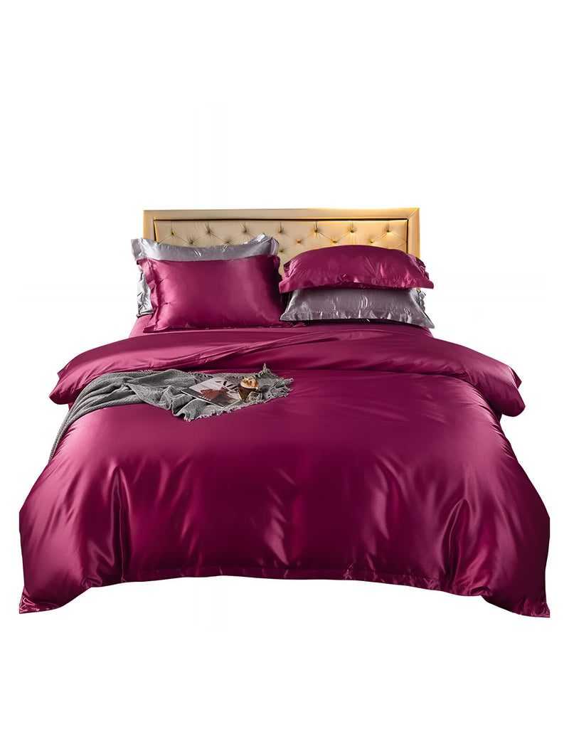Anycozy Beddings Magenta AU Queen Size 3 Pcs High End Satin Smooth Duvet Cover Set Luxury Polyester Silky Soft Cozy Bedding Set