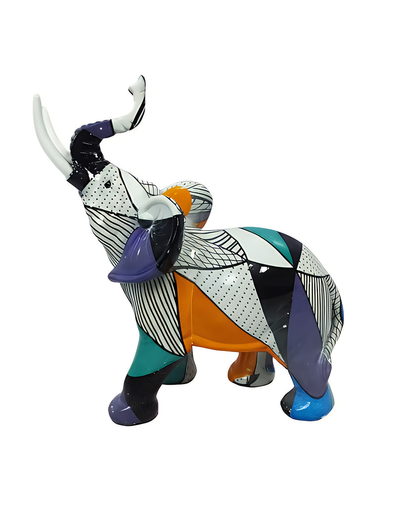 ANYDECO Figurine Medium Abstract with Geometric Graffiti Elephant Sculpture Nordic Resin Statue Decor