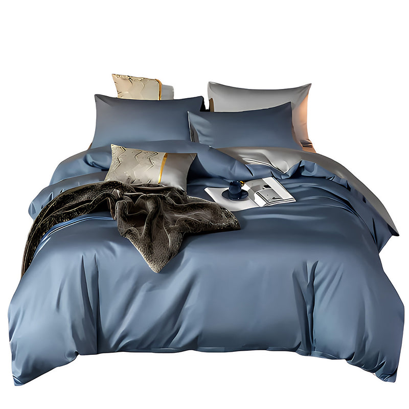 Anycozy Egyptian Cotton Duvet Comforter Set – UK King Size, Blue & Light Grey, Thick 6‑Piece Bedspread