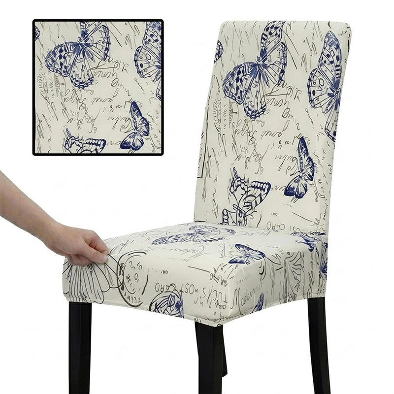 Anyseat White with Blue Butterfly Design Chair Cover – Elastic Slipcover with Anti‑Dirt Protection for Dining Room, Kitchen, Wedding, Hotel, Banquet & Restaurant