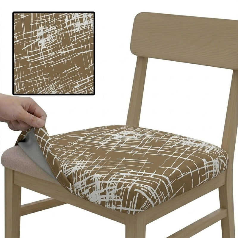 Anyseat Brown White Crack Linear Design Print Chair Cover – Stretch Washable Removable Seat Cover for Dining & Kitchen