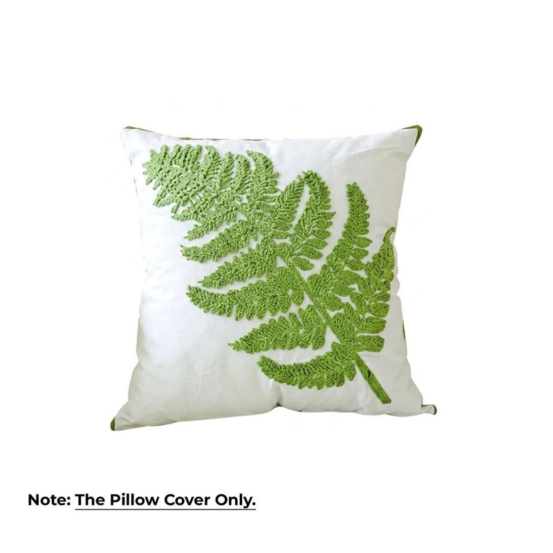 Anypillow White Fern Leaf Embroidered Pillowcase Decorative Cushion Cover