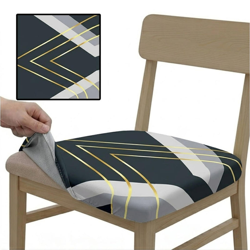 Anyseat Black and White Gold Triangular Chair Cover – Stretch Washable Removable Seat Cover for Dining & Kitchen