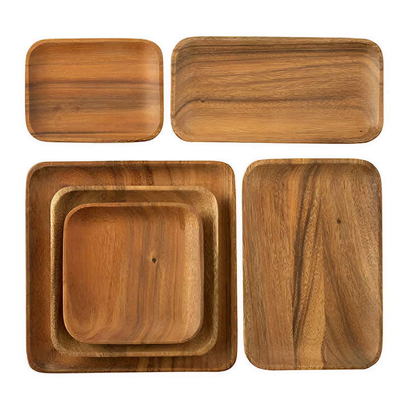 Anygleam Brown 6pcs Acacia Wood Plate Food Kitchen Tableware