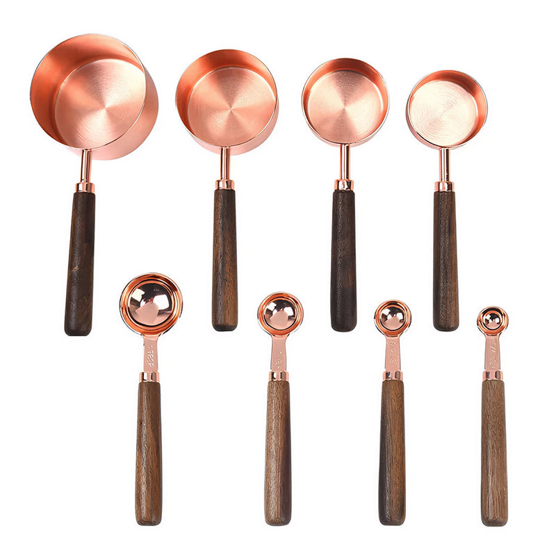 Anygleam Rosegold Brown 8pcs Wooden Measuring Cup  Kitchen Tools Accessories