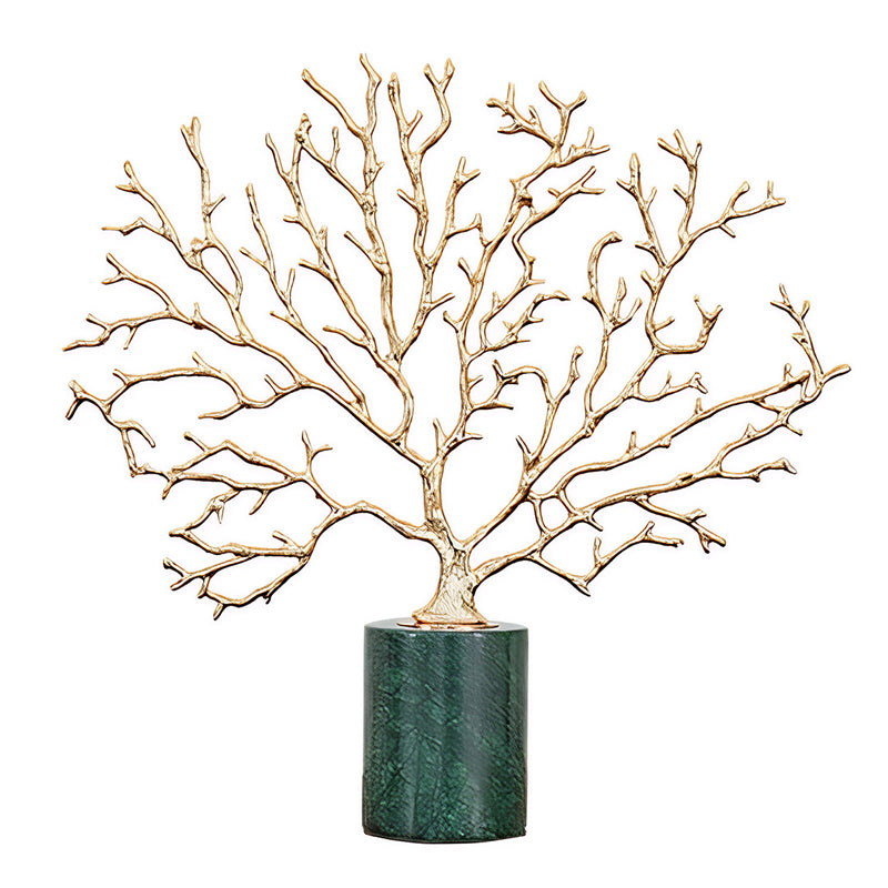 ANYHOUZ  31cm Tree Snowflake Tabletop Home Decor Modern Art Living Room Display House Decorative Crafts Metal Ornaments with Marble Base