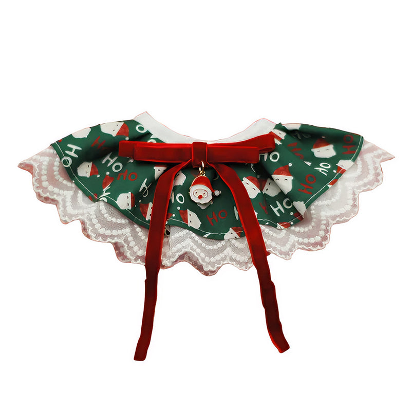 ANYWAGS Christmas Pet Collar – Green Santa Hat, Lace Silk Scarf for Dogs & Cats Holiday Accessories