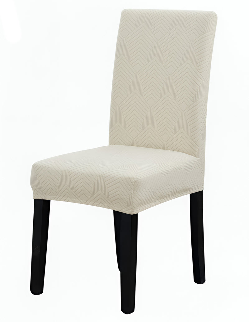 Anyseat Beige Geometric Lines Design Chair Cover – Elastic Anti‑Dirt Design for Dining, Kitchen, Wedding, Hotel & Banquet Use
