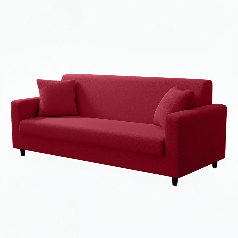 Anyhouz 4 Seater Sofa Cover Plain Rose Red Style and Protection For Living Room Sofa Chair Elastic Stretchable Slipcover