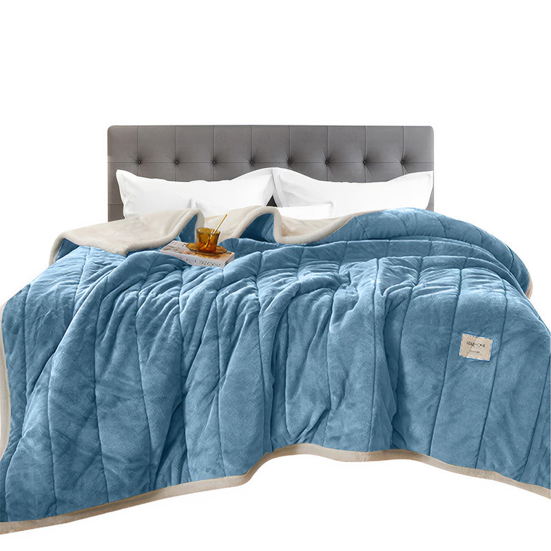 Anycozy Light Blue Coral Fleece Blanket Warm 3-Layer Flannel 180x200cm