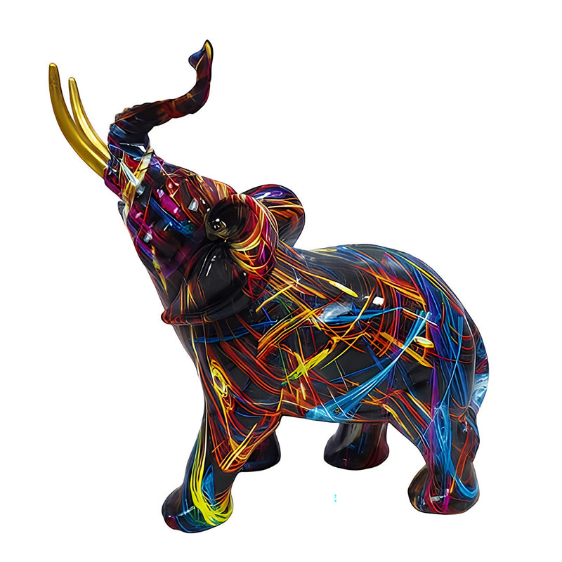 ANYDECO  Figurine Medium Balanced Neon Streak Graffiti Elephant Sculpture Nordic Resin Statue Decor