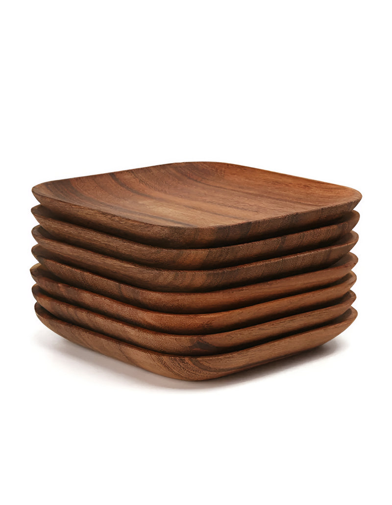Anygleam Brown 2pcs Square Wooden Plate Serving Tray Food Kitchen Tableware