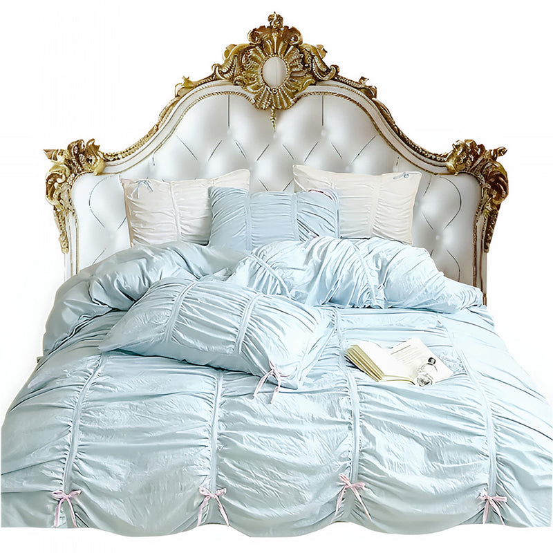 Anycozy Bedding Set Light Blue Ruffle Pleated Duvet Cover Flat Bed Sheet and Pillowcases Bedroom Decor