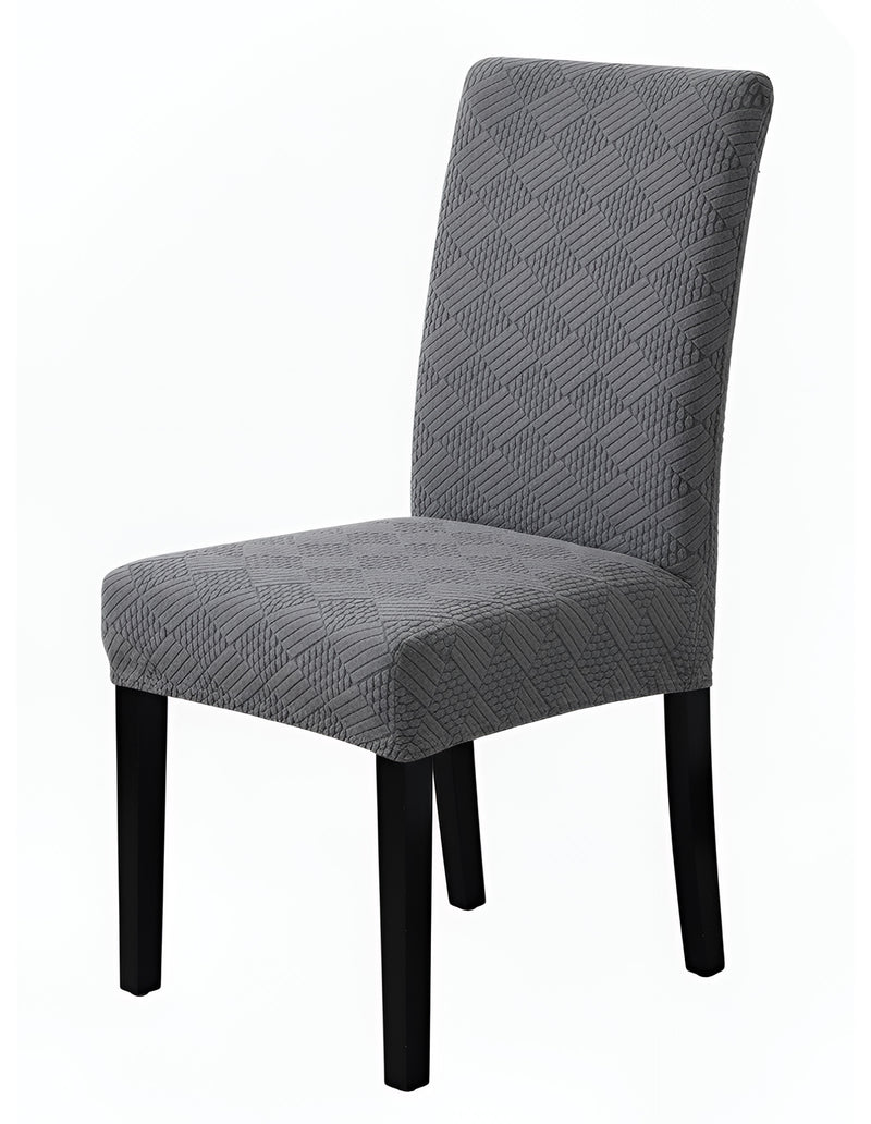 Anyseat Dark Grey Checkered Line Chair Cover – Elastic Anti‑Dirt Design for Dining, Kitchen, Wedding, Hotel & Banquet Use