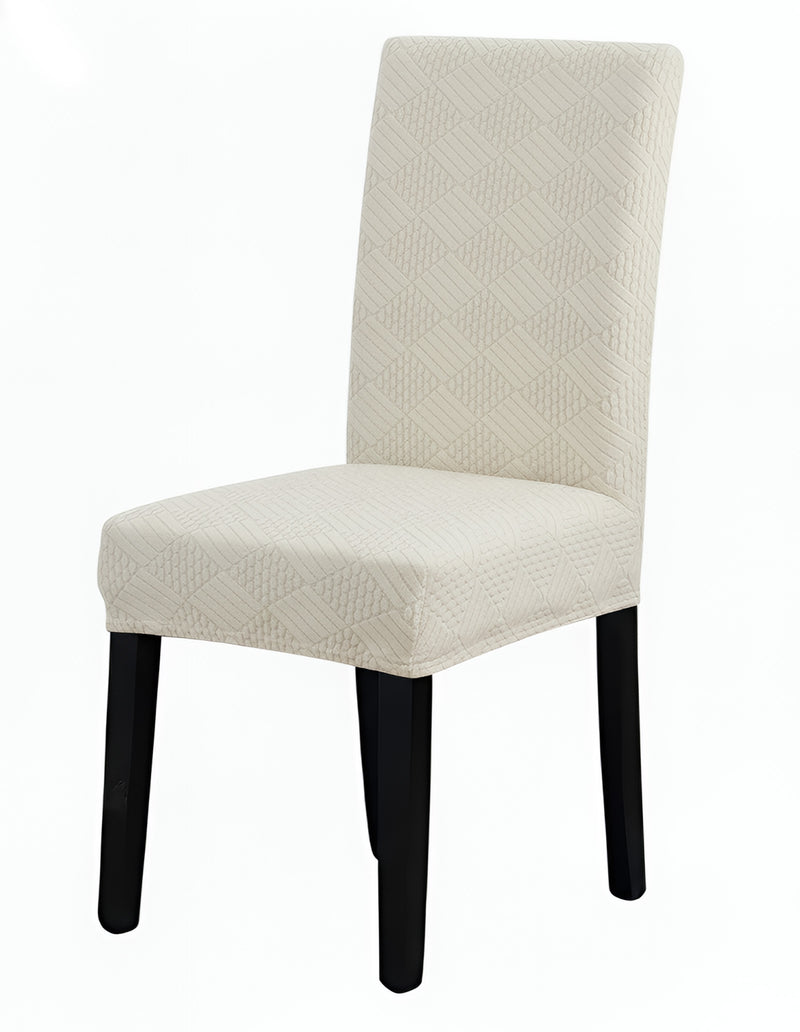 Anyseat Beige Checkered Line Chair Cover – Elastic Anti‑Dirt Design for Dining, Kitchen, Wedding, Hotel & Banquet Use