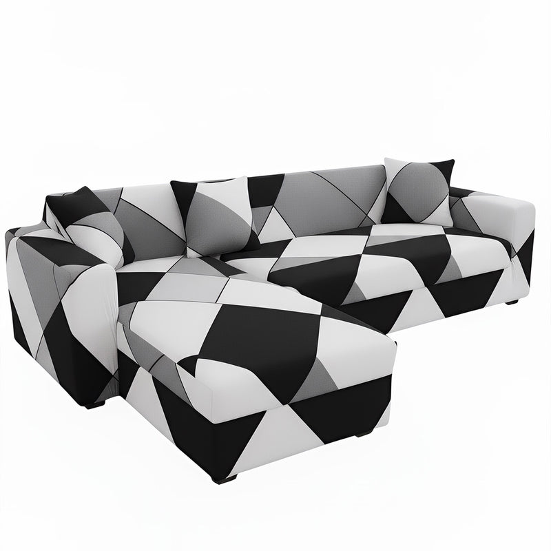 Anyseat 4-Seater Sofa Cover – Black White Geometric Style Slipcover for Living Room Chair Protection
