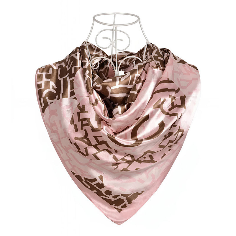 Anyyou Scarf for Women Brown Pink Printed Satin Silk Shawl Fashion Accessories Chain Flowers Pattern Autumn Winter Scarves