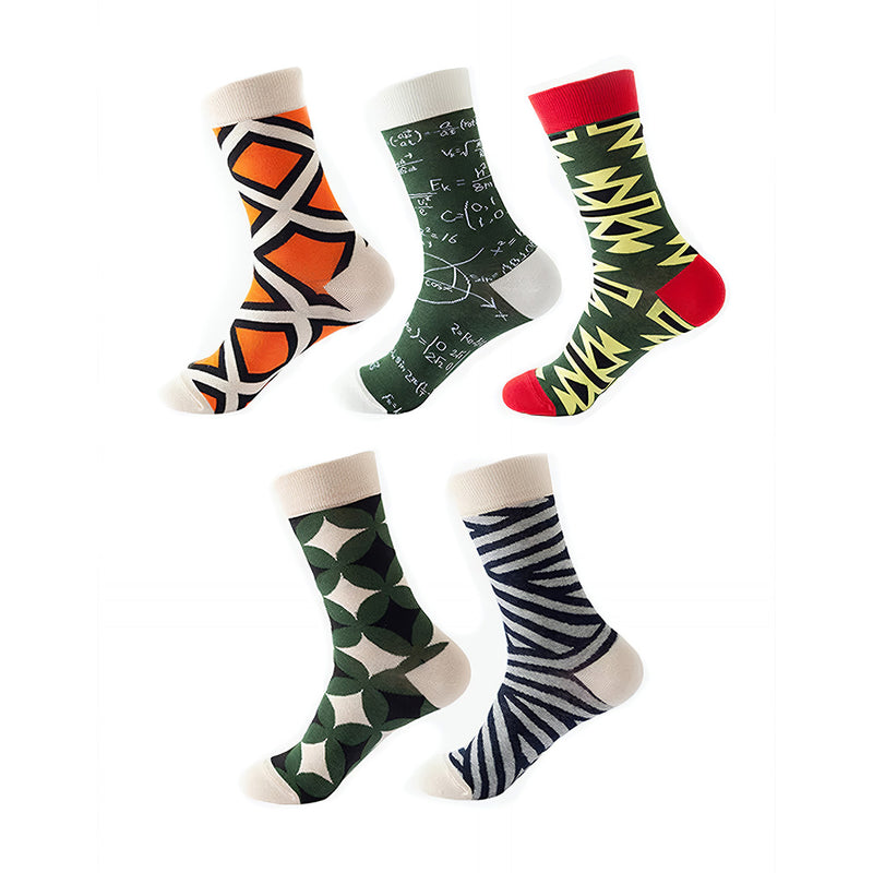Anyfootwear Women’s Christmas Cotton Socks 5 Pairs – Mixed Colour Random Pattern Fashion Crew Socks Size 5–11