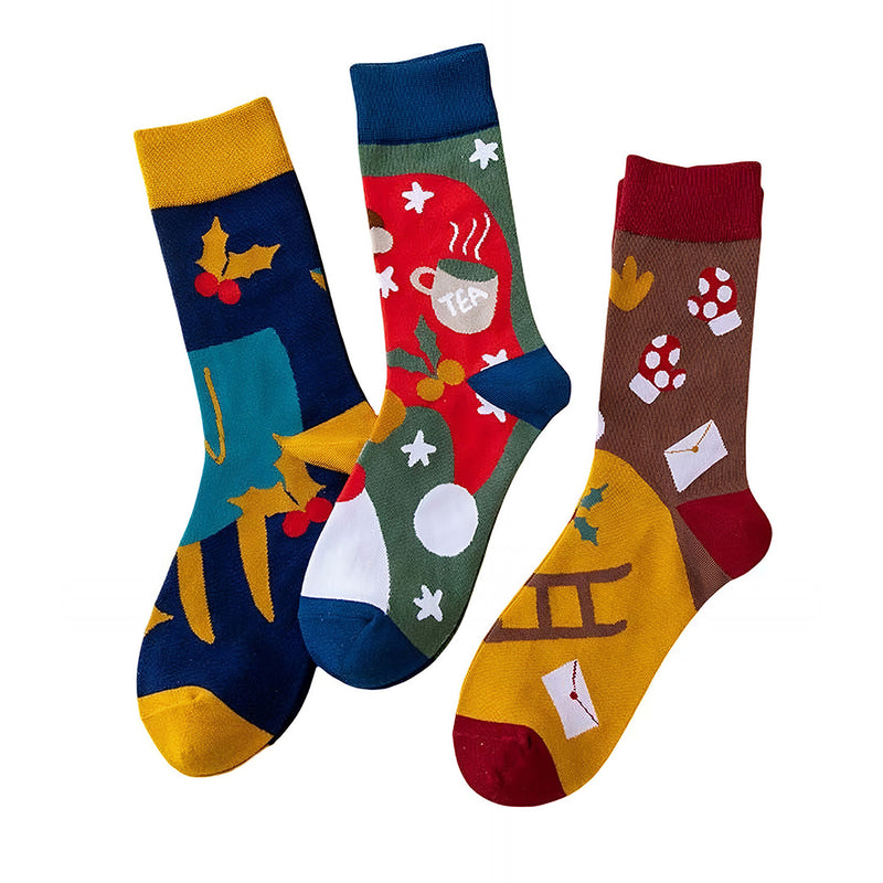 Anyfootwear 3 Pairs Women’s Art Holiday Cotton Socks Funny Gift Party