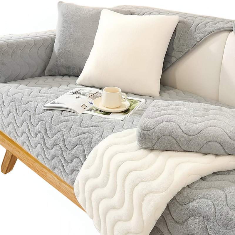 Anyseat Sofa Towel Super Soft Wave Gray Rabbit Plush Quilted Couch Cover L-shaped Sectional Anti-slip Sofa Cover