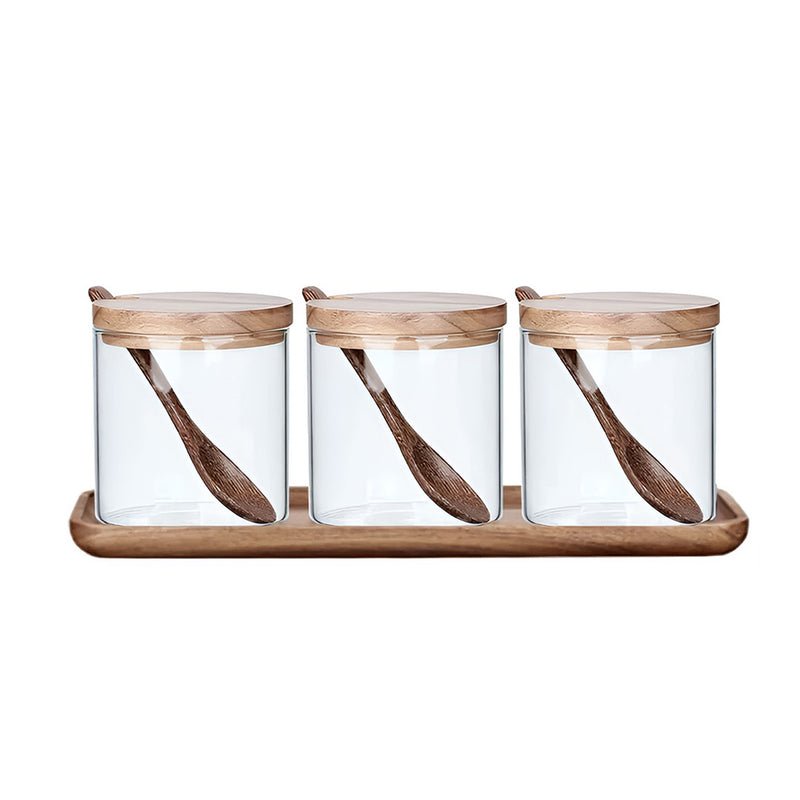 Anygleam Transparent 3pcs Spice Jars Glass  Food Kitchen Tableware