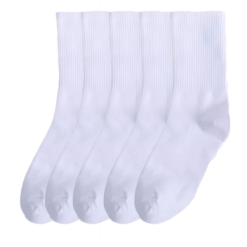 Anyfootwear 5 Pairs White Size 4-10 Sports Socks Solid Colors Cotton Skateboard Knitted Casual Unisex