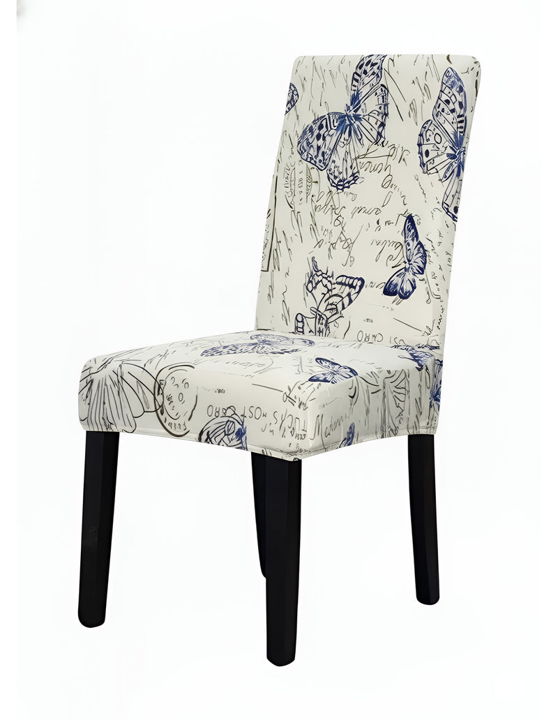 Anyseat White with Blue Butterfly Design Chair Cover – Elastic Slipcover with Anti‑Dirt Protection for Dining Room, Kitchen, Wedding, Hotel, Banquet & Restaurant