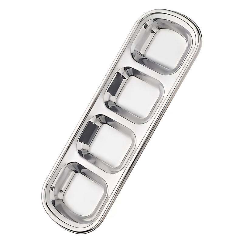 Anygleam Silver Stainless Steel 4-Grid Sauce Dish – Seasoning & Dipping Plates for Kitchenware
