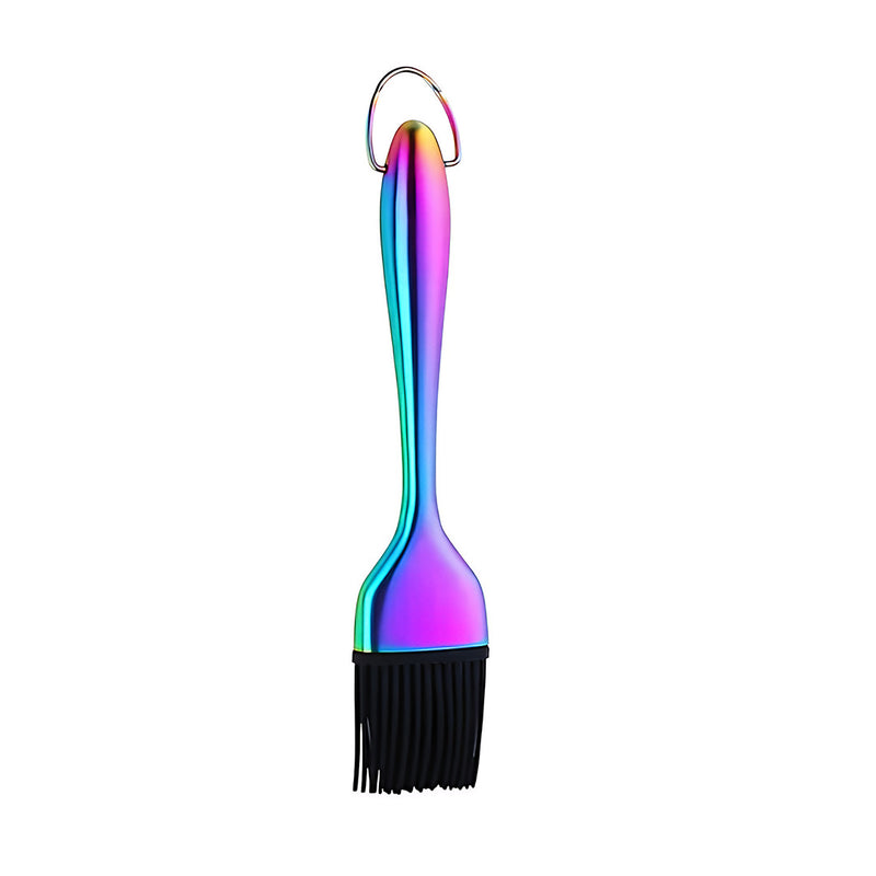 Anygleam BBQ & Baking Brush – Pink Rainbow Bristles, Stainless Steel Handle