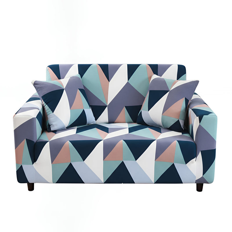 Anyseat 4-Seater Sofa Cover – Blue White Geometric Style Slipcover for Living Room Chair Protection