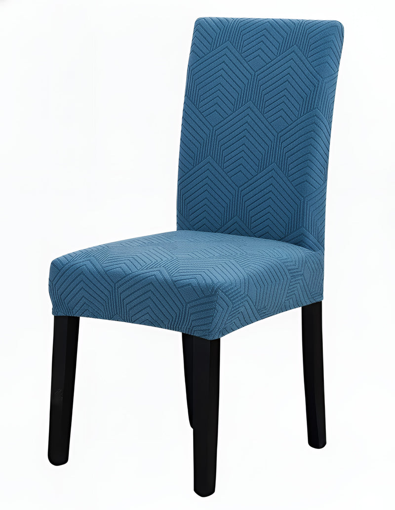 Anyseat Blue Geometric Lines Design Chair Cover – Elastic Anti‑Dirt Design for Dining, Kitchen, Wedding, Hotel & Banquet Use