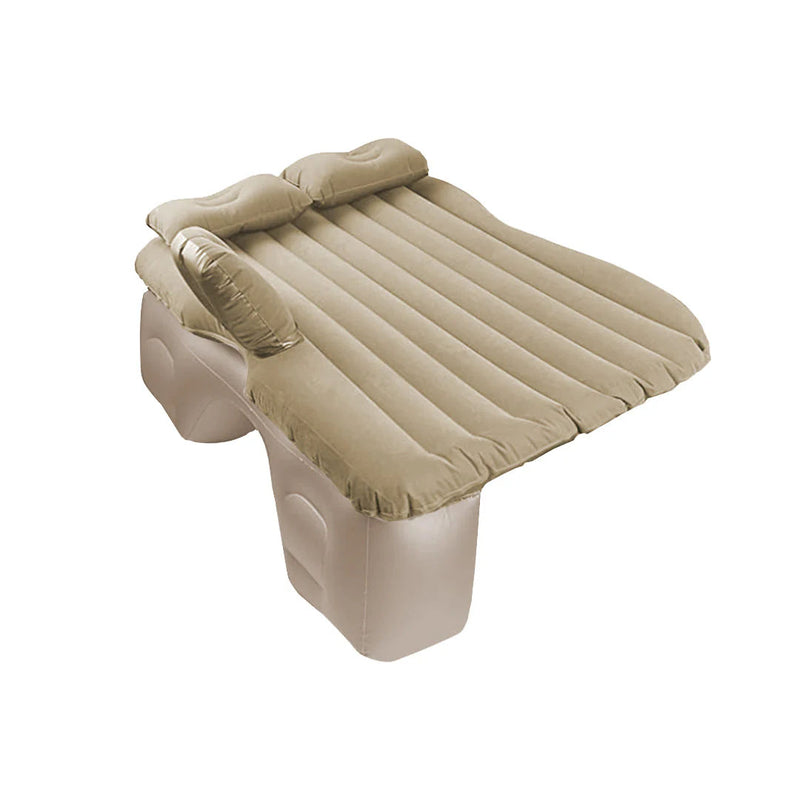 Inflatable Car Mattress Beige Stripe  Portable Camping Rest Air Bed Travel Compact Sleeping Kit Essentials