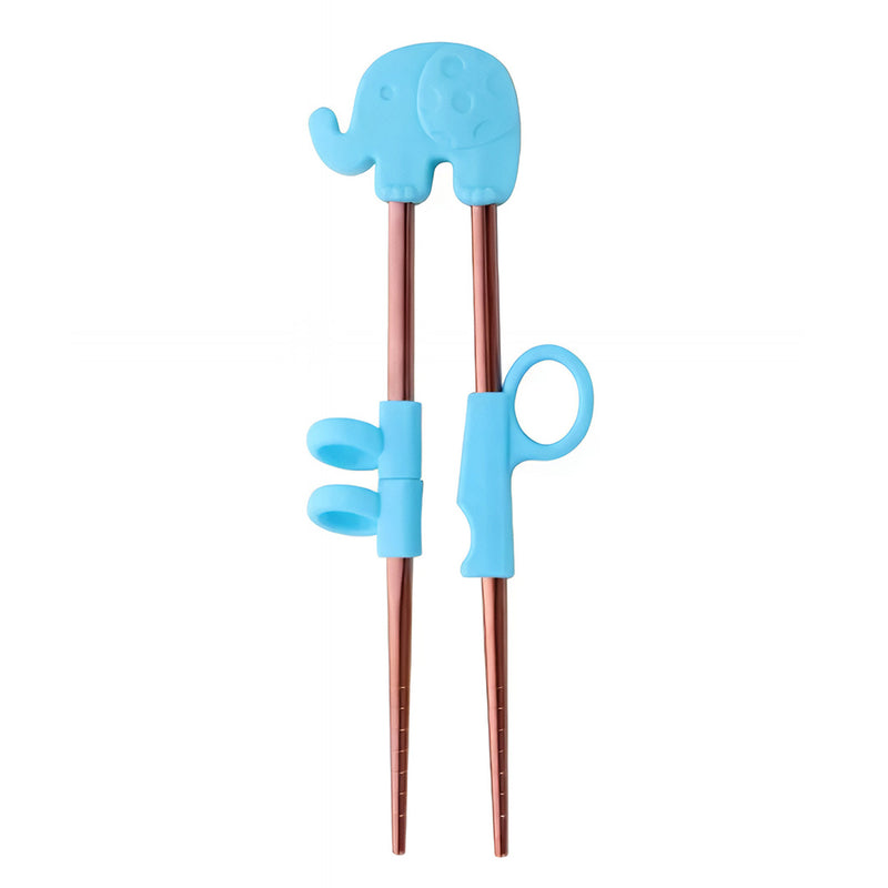 Anygleam Blue Red Rainbow Elephant Chopsticks – 1 Pair | Reusable Stainless Steel Cartoon Kids Utensils