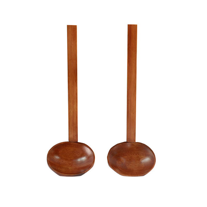Anygleam Brown 2pcs Wooden Ladle  Food Kitchen Tableware