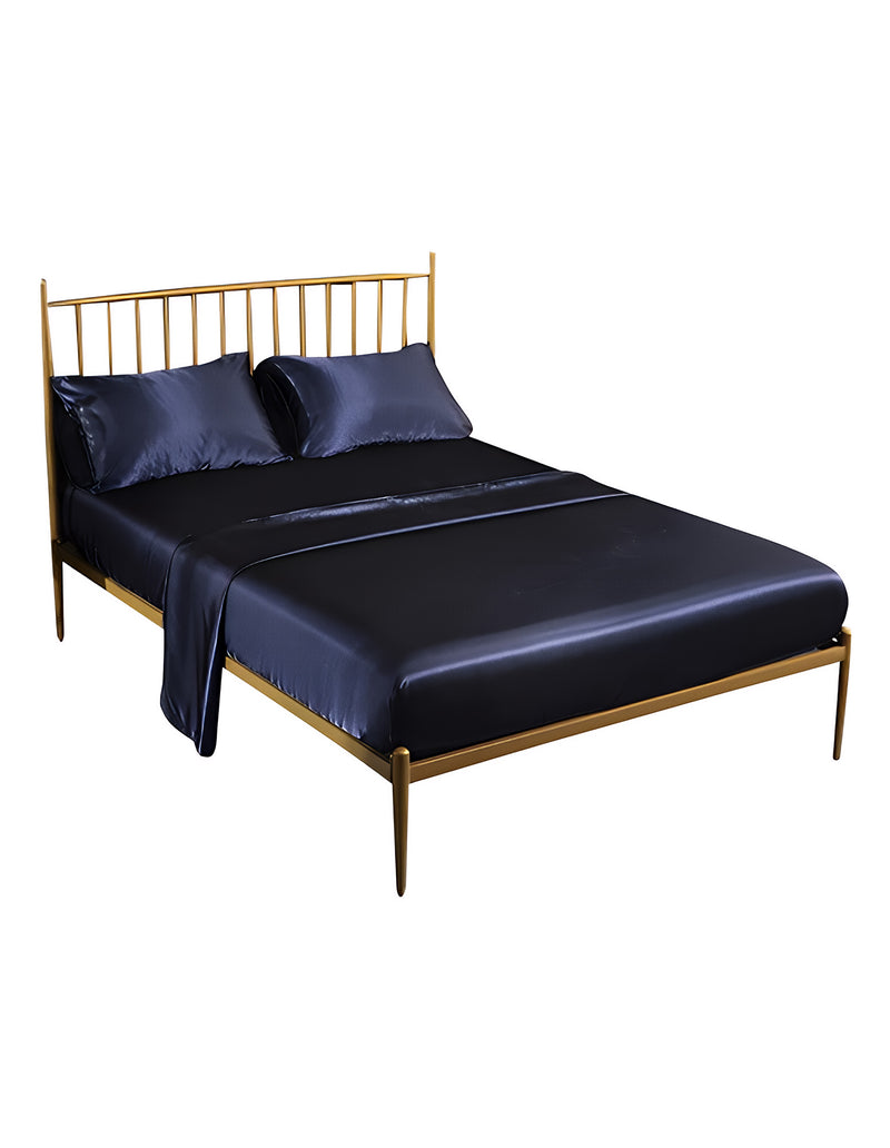 Anycozy Fitted Sheet Queen Size Blue Luxury Silky Beddings Set with Pillow Cases